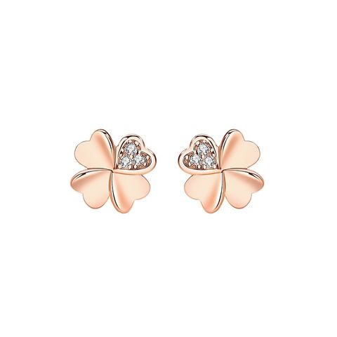 Simple Style Leaf Sterling Silver Plating Zircon Ear Studs 1 Pair