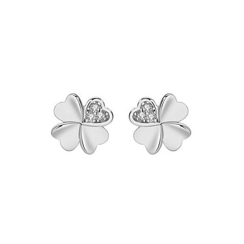 Simple Style Leaf Sterling Silver Plating Zircon Ear Studs 1 Pair