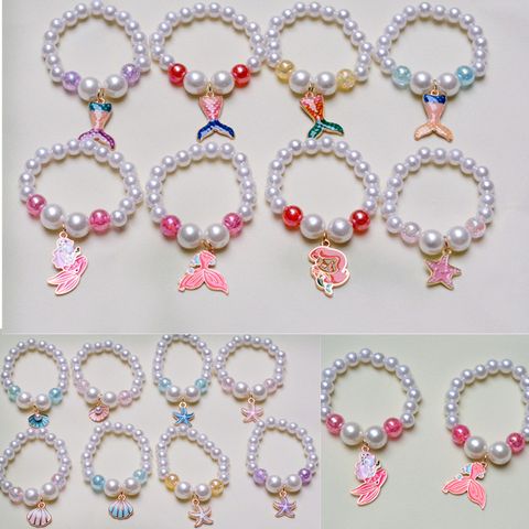 Wholesale Jewelry Vacation Starfish Mermaid Shell Imitation Pearl Alloy Charm Bracelets