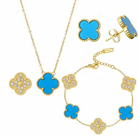 Wholesale Simple Style Four Leaf Clover Stainless Steel Titanium Steel Plating Gold Plated Bracelets Earrings Necklace
