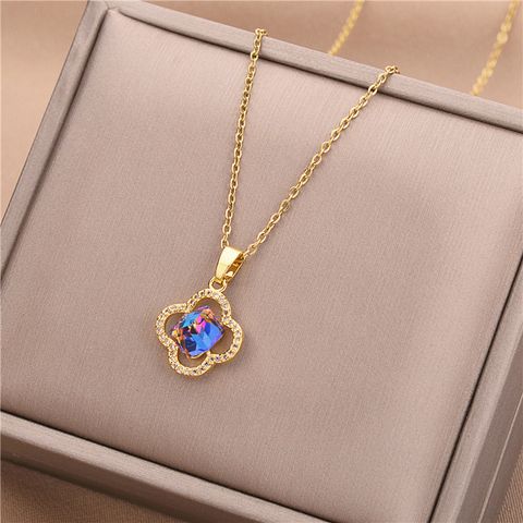 1 Piece Fashion Geometric Four Leaf Clover Titanium Steel Inlaid Zircon Pendant Necklace