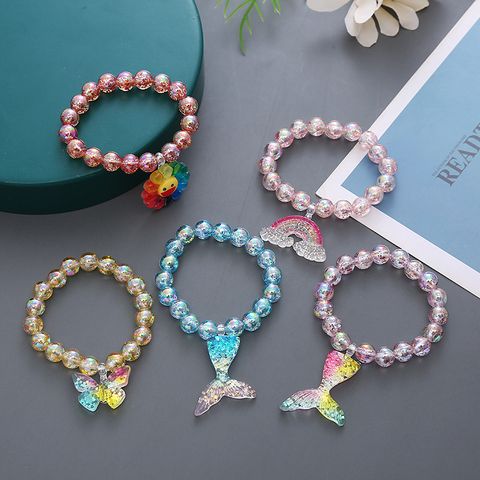 Cartoon Style Flower Butterfly Fish Tail Artificial Crystal Beaded Charm Kid's Bracelets