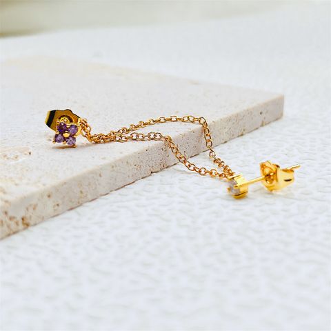 1 Piece Simple Style Flower Plating Inlay Copper Turquoise Zircon Gold Plated Earrings