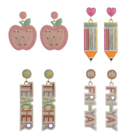 1 Pair Fashion Letter Apple Pencil Imitation Pearl Teachers' Day Women's Drop Earrings