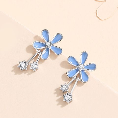 1 Pair Elegant Flower Plating Inlay Sterling Silver Artificial Gemstones Drop Earrings