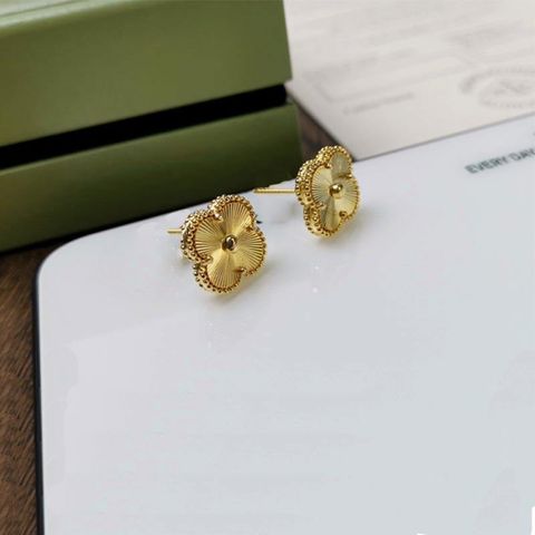 1 Pair Lady Four Leaf Clover Plating Sterling Silver 18k Gold Plated Ear Studs