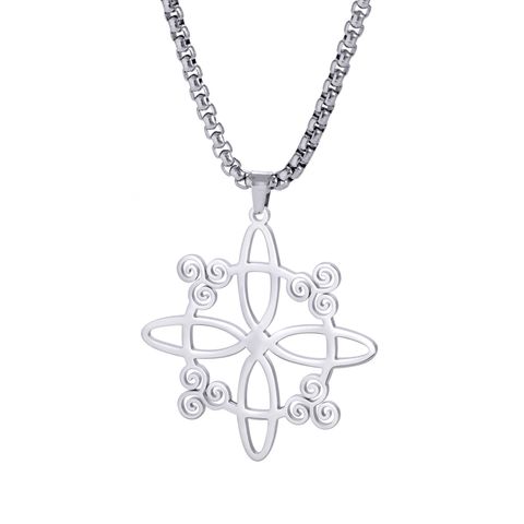 Cross-border Hot Selling Wholesale Simple And Stylish Personality Witch Knot Three Curved Leg Pendant 304 Material Stainless Steel Necklace