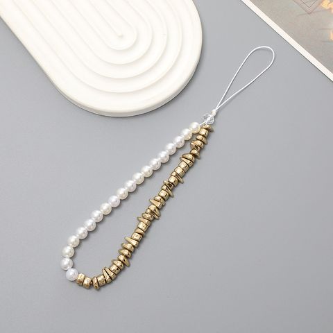 Lady Pearl Arylic Beaded Plating Chain Mobile Phone Chain