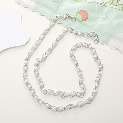 Simple Style Solid Color Metal Pearl Plating Mobile Phone Chain