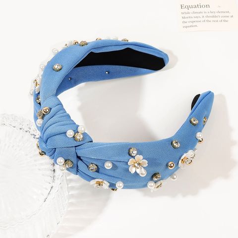 Women's Cute Sweet Solid Color Cloth Inlay Artificial Pearls Rhinestones Hair Band