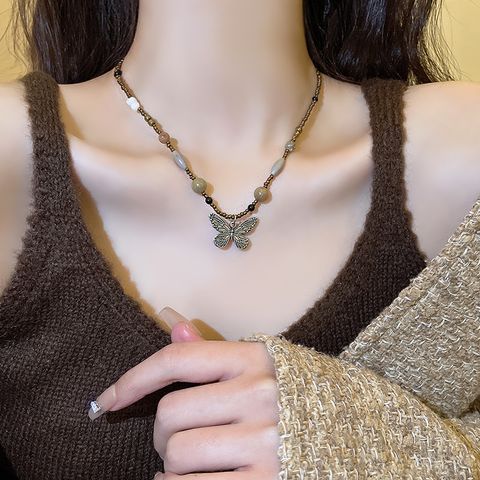 Fashion Heart Shape Titanium Steel Beaded Zircon Layered Necklaces 1 Piece