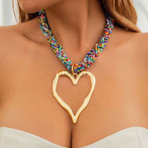 Übertrieben Herzform Legierung Perlen Frau Halskette Mit Anhänger