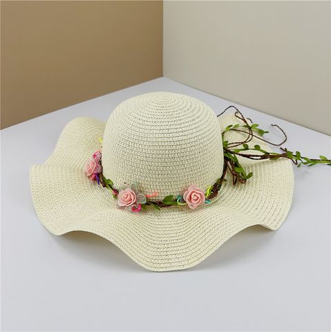 Women's Simple Style Flower Big Eaves Sun Hat