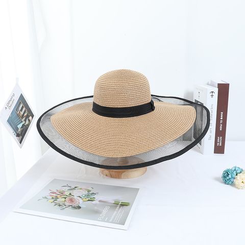 Women's Korean Style Solid Color Lace Big Eaves Straw Hat