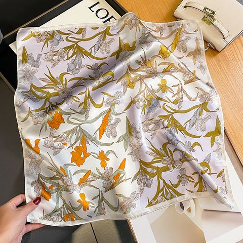 Women's Elegant Business Flower Polyester Printing Silk Scarves