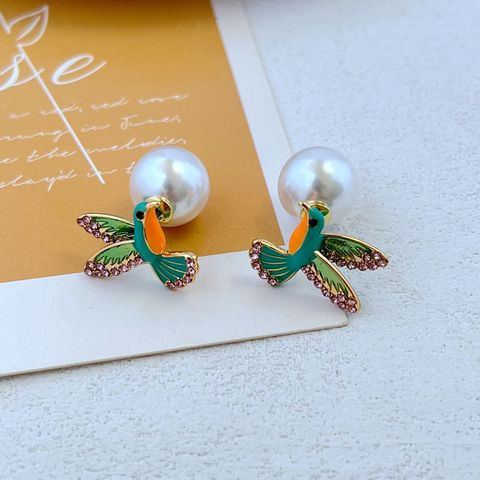 Elegant Cute Bird Imitation Pearl Copper Plating Zircon Women's Ear Studs 1 Pair