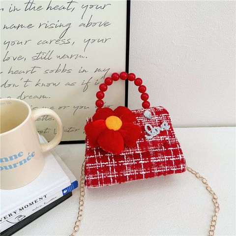 Unisex Small Nylon Houndstooth Flower Bow Knot Cute Beading Square Flip Cover Crossbody Bag