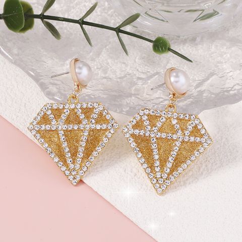Fashion Special-Interest Popular Diamond Geometric Diamond Modelling Earrings Fresh Princess Style Five Colors Available Faux Pearl Earrings