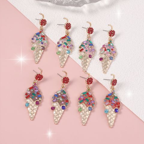 Cross-Border New Style Colorful Diamond Ice Cream Shape Earrings Four Colors Optional Sweet Cup Earrings Cute Sweet Fashion Style