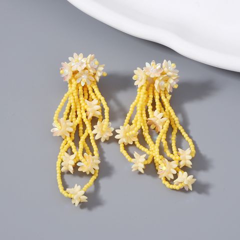Handmade Bead Tassel Flowers Earrings Fresh Sweet Fairy Natural Style Earrings 2024 Spring New Earrings