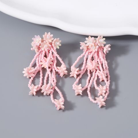 Handmade Bead Tassel Flowers Earrings Fresh Sweet Fairy Natural Style Earrings 2024 Spring New Earrings