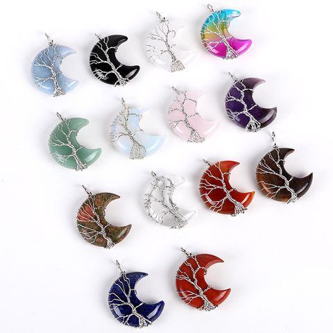 1 Piece 35 * 45mm Artificial Crystal Moon Life Tree Pendant