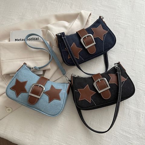 Women's Denim Star Vintage Style Buckle Underarm Bag