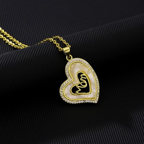 Wholesale Elegant Simple Style Letter Heart Shape 304 Stainless Steel Copper Inlay Zircon Pendant Necklace