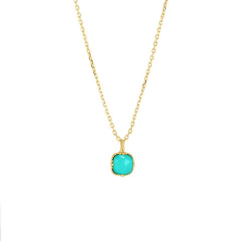 Simple Style Square Sterling Silver Plating Turquoise Solitaire Necklace 1 Piece