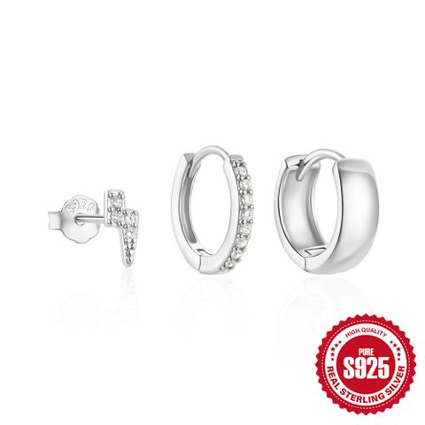 Elegant Simple Style Geometric Sterling Silver Plating Zircon Hoop Earrings Ear Studs 1 Set