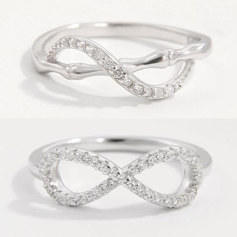 Sterling Silver White Gold Plated Elegant Shiny Inlay Infinity Zircon Rings