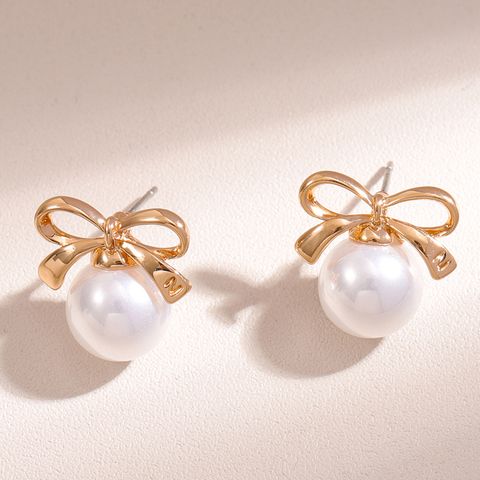 1 Pair Sweet Bow Knot Inlay Alloy Pearl Pearl Ear Studs