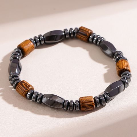 Simple Style Color Block Wood Haematite Men's Bracelets