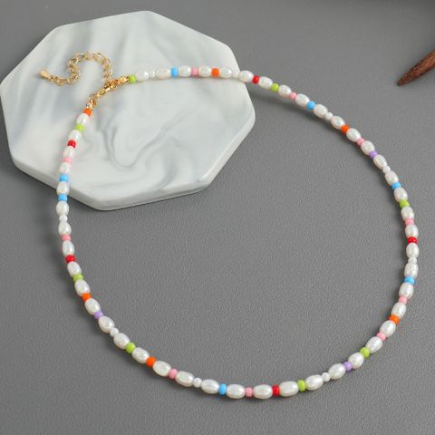 Wholesale Jewelry Cute Vacation Solid Color 304 Stainless Steel Plastic Stone 18K Gold Plated Beaded Necklace