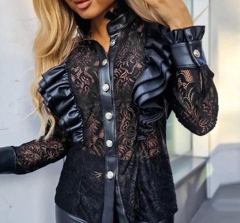 Women's Blouse Long Sleeve Blouses Printing Sexy Solid Color