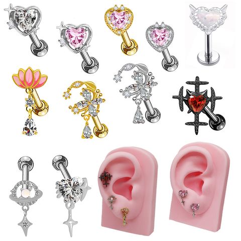 1 Piece Ear Cartilage Rings & Studs Sexy Heart Shape Floral Butterfly Glass Titanium Steel Copper Inlay Rhinestones Zircon White Gold Plated Gold Plated