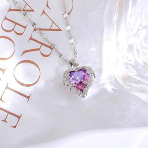 Stainless Steel Romantic Plating Inlay Heart Shape Artificial Crystal Pendant Necklace