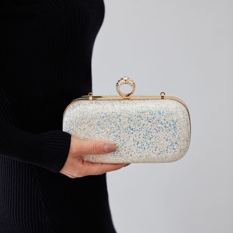 Gold Silver Champagne Pu Leather Solid Color Sequins Clutch Evening Bag