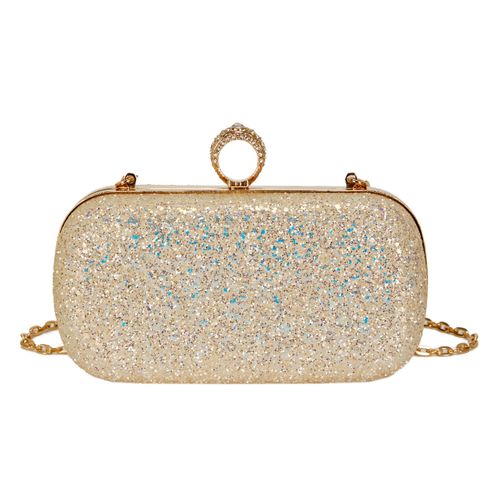 Gold Silver Champagne Pu Leather Solid Color Sequins Clutch Evening Bag