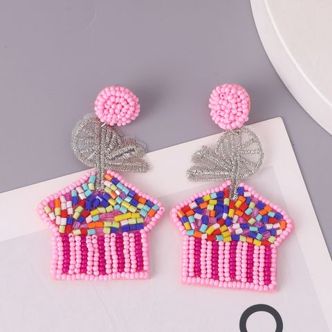 1 Pair IG Style Cute Letter Cake Beaded Seed Bead Drop Earrings