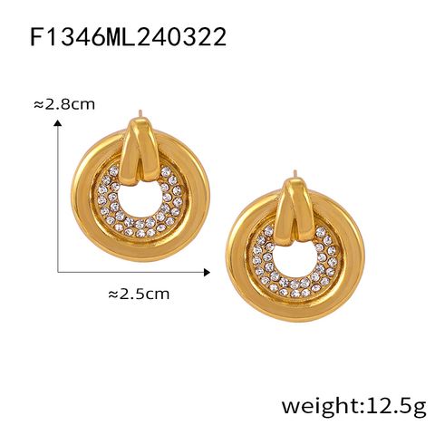 1 Pair Casual Elegant Simple Style Round Plating Inlay Titanium Steel Rhinestones 18K Gold Plated Ear Studs