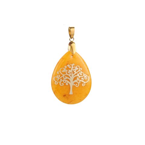 1 Piece 29.5*39.5MM 304 Stainless Steel Natural Stone 18K Gold Plated Life Tree Polished Pendant