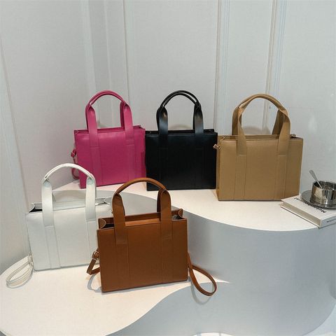 Women's Medium Pu Leather Solid Color Basic Zipper Handbag