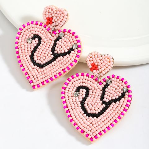 1 Pair IG Style Casual Heart Shape Beaded Inlay Seed Bead Rhinestones Drop Earrings