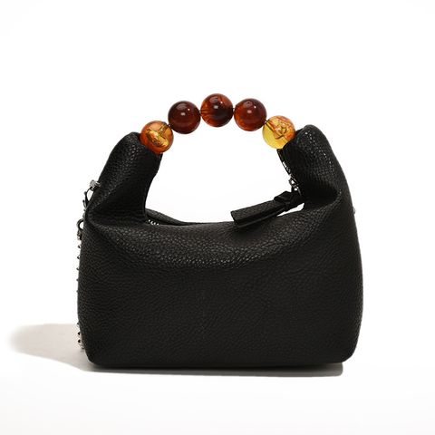 Women's Small Pu Leather Solid Color Elegant Classic Style Beading Pillow Shape Zipper Handbag