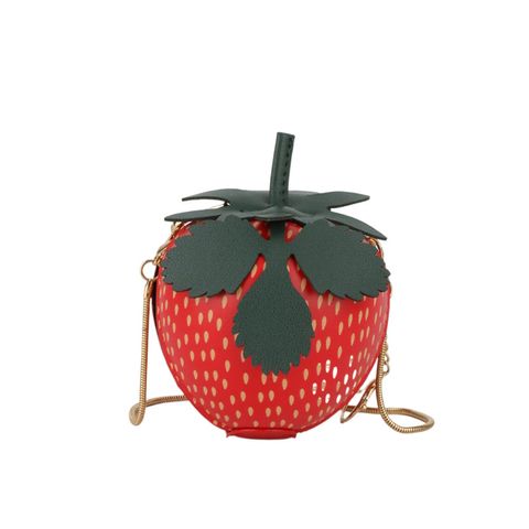 Women's Medium Pu Leather Strawberry Cute Zipper Circle Bag