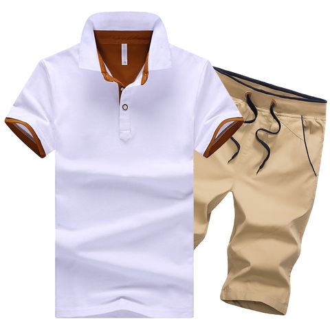 Men's Solid Color Simple Style Turndown Short Sleeve Regular Fit Men's Sets