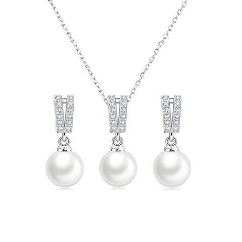 European And American S925 Sterling Silver Pearl Earrings Necklace Set Female Fashion High Sense Pendant Diy Eardrop Frame Ornament Wholesale