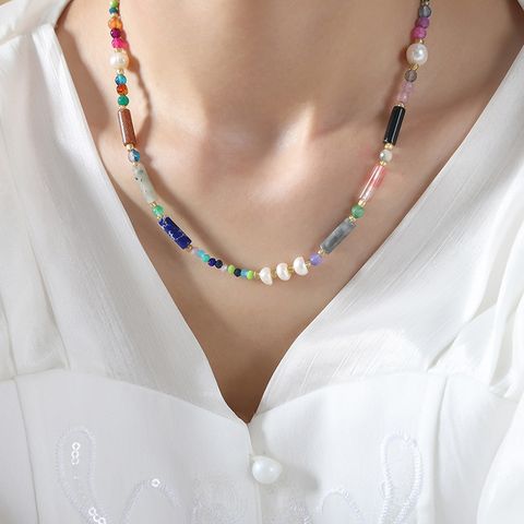 Retro Colorful Natural Stone Turquoise Necklace 1 Piece