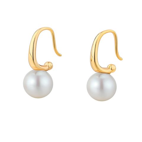 Simple Style Geometric Sterling Silver Plating Artificial Pearls Earrings 1 Pair